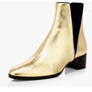 FSJ Gold Chelsea Ankle Boots Closed Toe Chunky Low Heels Pull On Waterproof Shoe